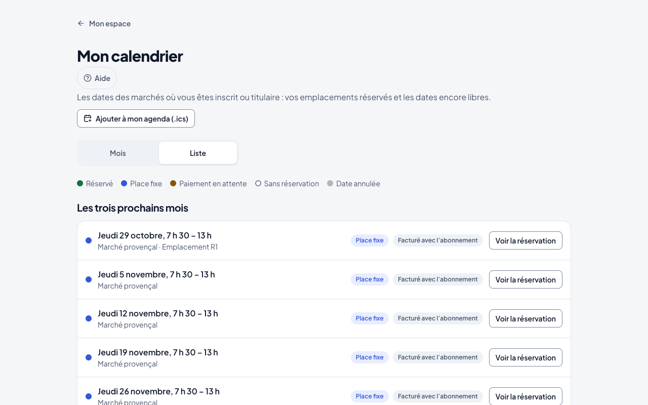 Vue en liste et ajout à l’agenda